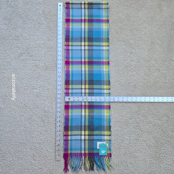 NWT Merino Wool Plaid Scarf AVOCA Ireland Blue & Purple Plaid - Picture 2 of 10